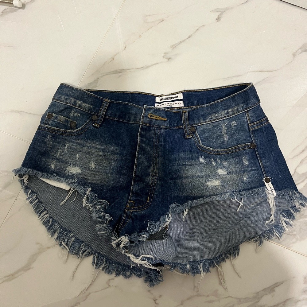One Teaspoon Blue Distressed Jean Shorts